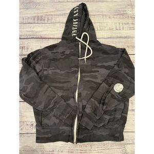 Salty Savage Unisex Full Zip Peace Skeleton Camo Print Hoodie Jacket Size Small